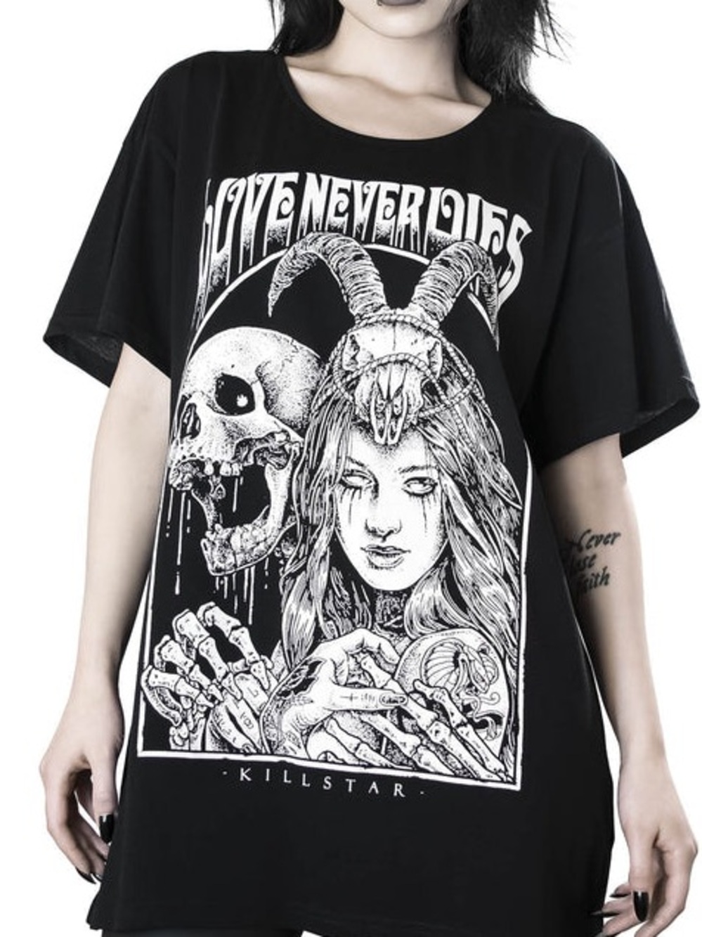Killstar Black 'Love Never Dies' Graphic Oversized Tee size small